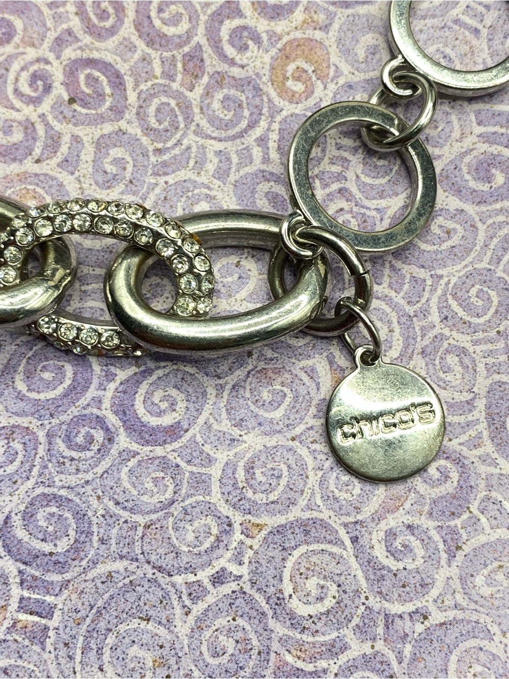 CHICO’S Chunky Silver Tone Bracelet RhinestoneToggle Clasp - Picture 6 of 6